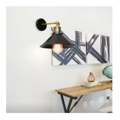 Aplique Lámpara Led Muro Bronce E27 Con Pantalla Decoracion-3