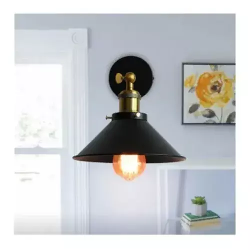 Aplique Lámpara Led Muro Bronce E27 Con Pantalla Decoracion-2