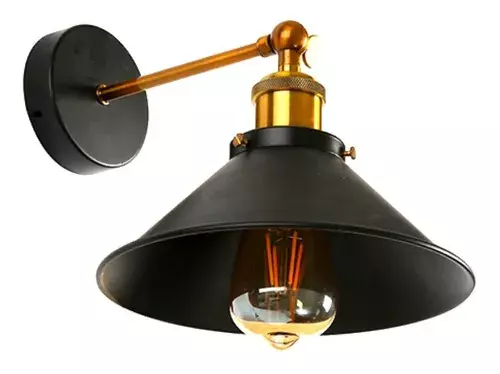 Aplique Lámpara Led Muro Bronce E27 Con Pantalla Decoracion-0