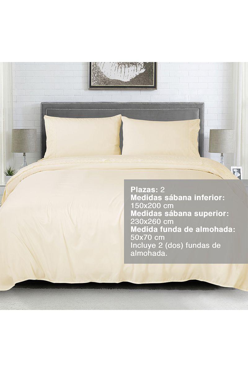 Sábana Broderie 2 Plazas Crema-1