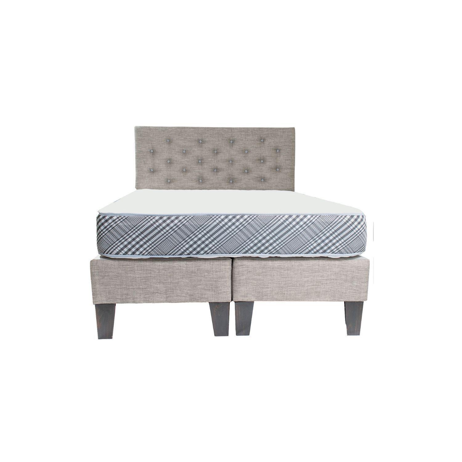 Cama Americana Full + Colchon de resortes + Respaldo Gris Lino Pmadera-1