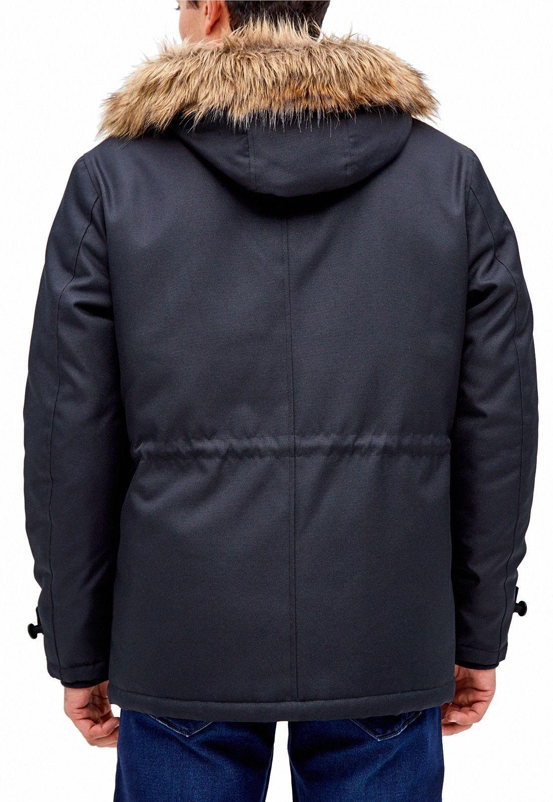 Parka Casual Liso Negro.-1