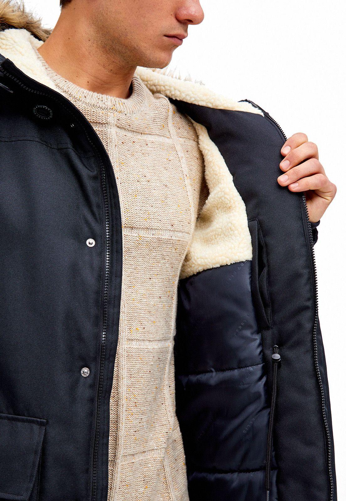 Parka Casual Liso Negro.-2