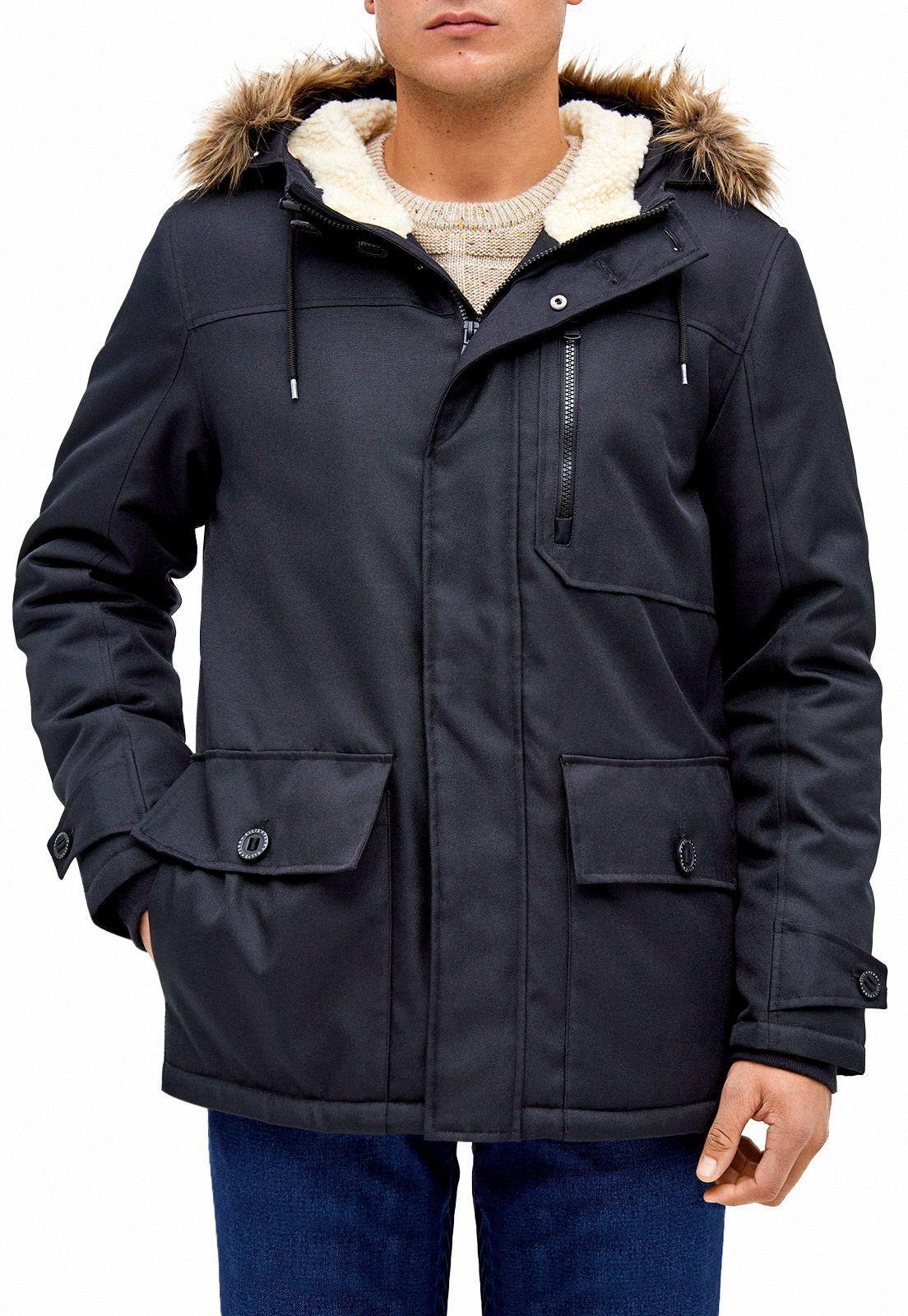 Parka Casual Liso Negro.-0