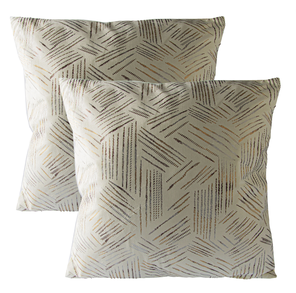 Set de 2 Cojines Terciopelo con Relleno Rayas Cortas Blanco 45cm x 45cm-0