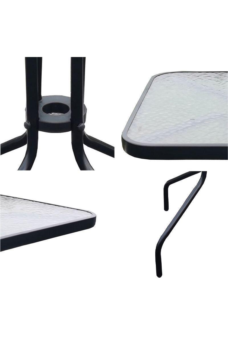 Mesa de Terraza de Vidrio y Acero Cuadrada Negro-4