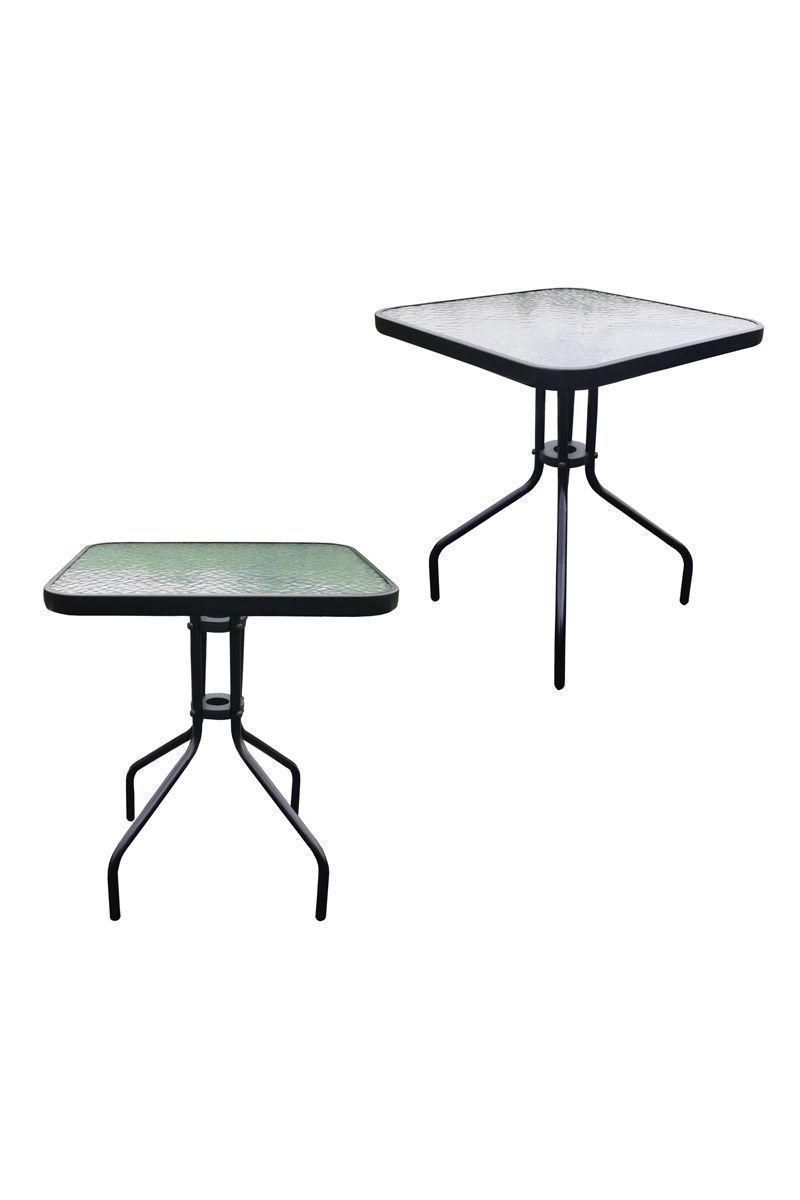 Mesa de Terraza de Vidrio y Acero Cuadrada Negro-3