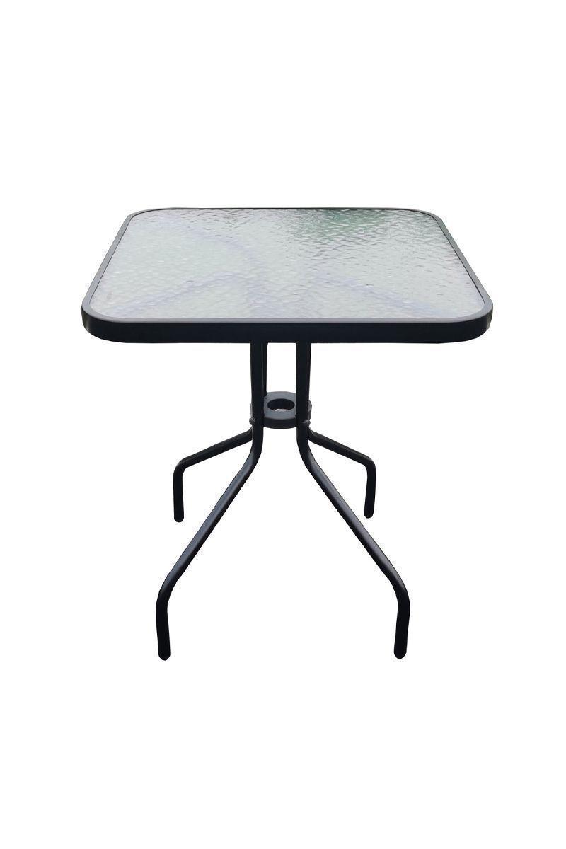Mesa de Terraza de Vidrio y Acero Cuadrada Negro-0