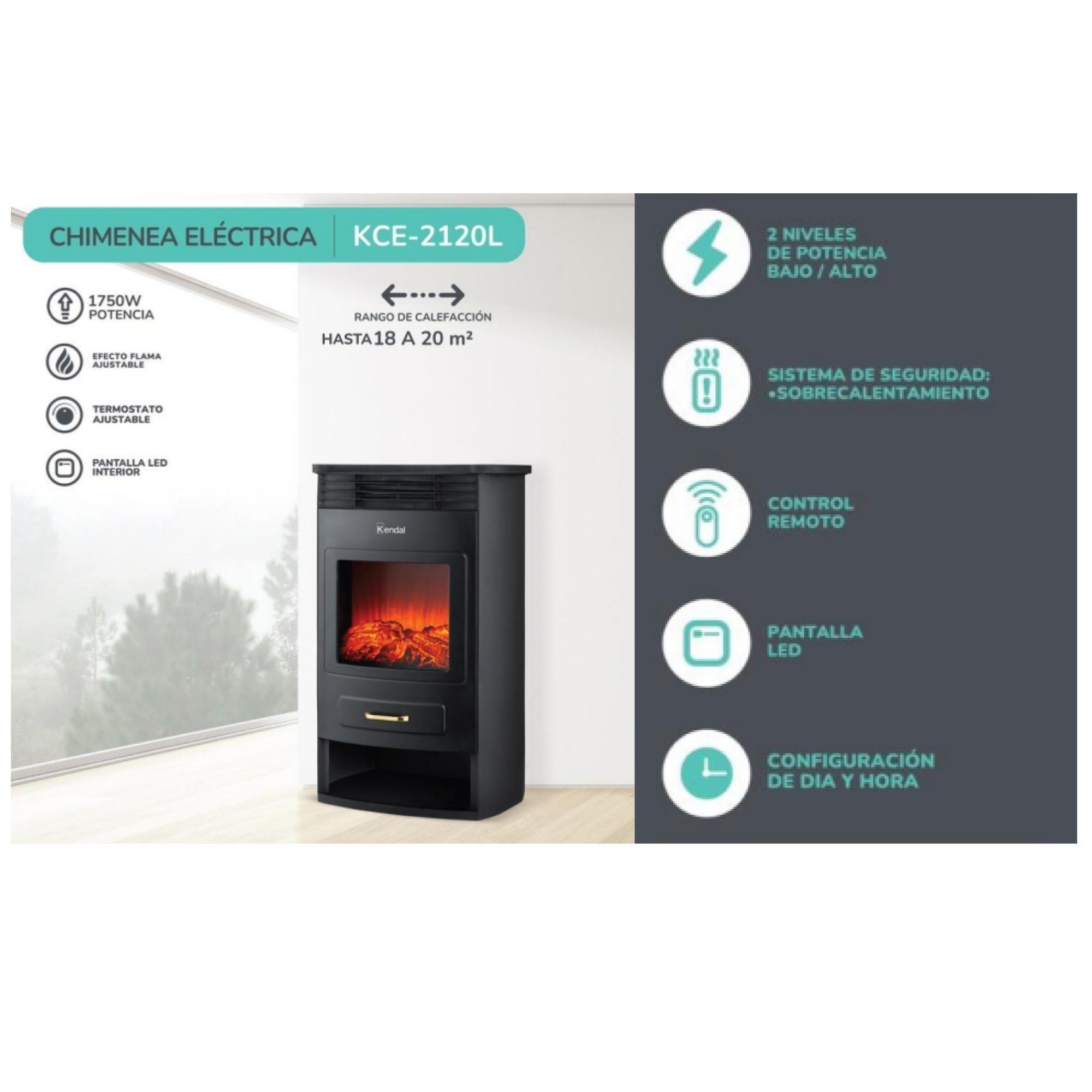 Calefactor Estufa Chimenea Electrica 1750W LED Negro KCE-2120L Kendal-6
