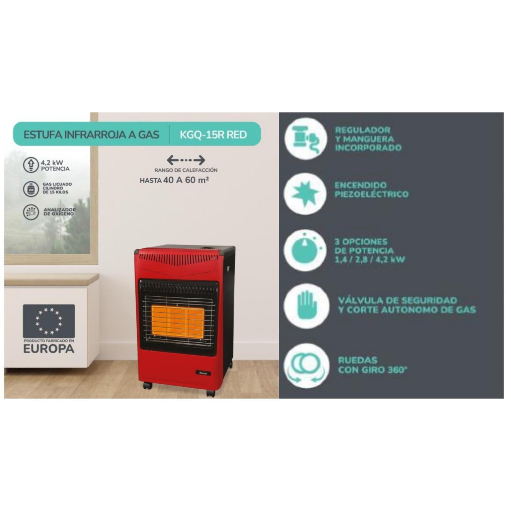 Estufa Infrarroja A Gas Calefaccion 15 Kilos Rojo KGQ-15R Kendal-4