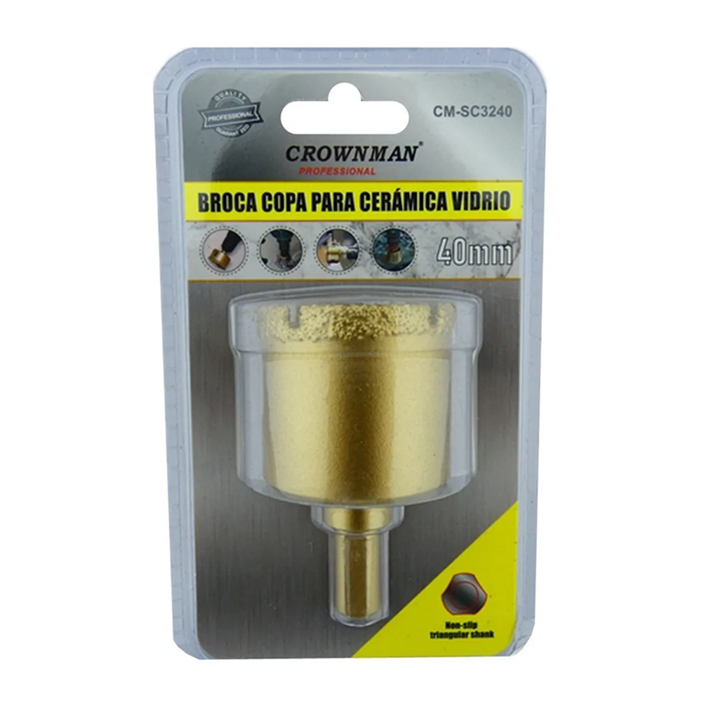 Broca Copa Diamantada Para Vidrio Ceramica Marmol 40mm Crow-0