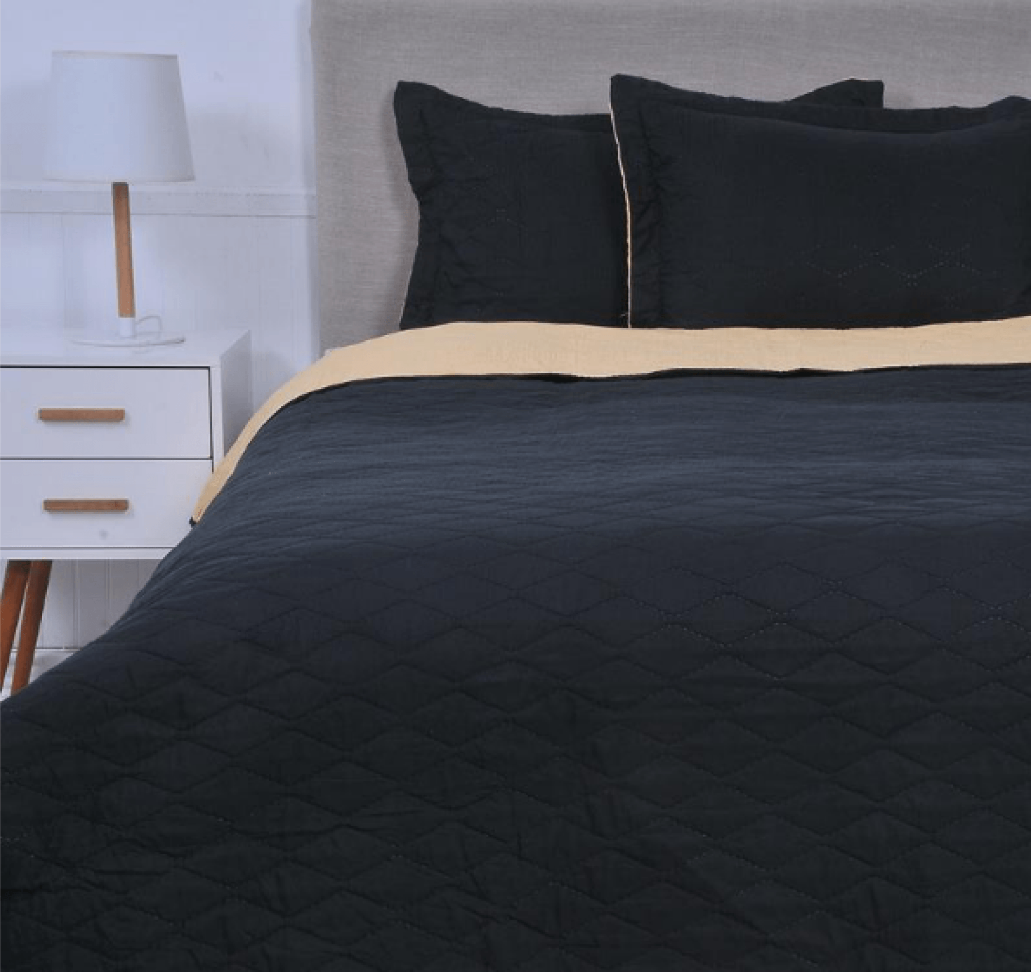 Quilt Bicolor Liso 2 Plazas Negro/Mostaza-0