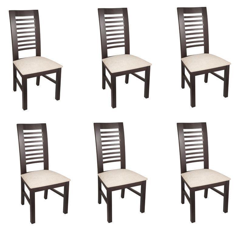 JUEGO DE COMEDOR LUCIANA RECTANGULAR 6 SILLAS MADERA COLOR CHOCOLATE TAPIZ BEIGE JASPEADO-2