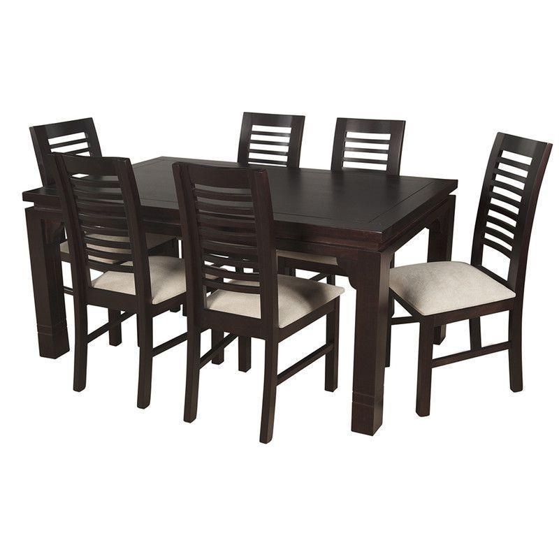 JUEGO DE COMEDOR LUCIANA RECTANGULAR 6 SILLAS MADERA COLOR CHOCOLATE TAPIZ BEIGE JASPEADO-6