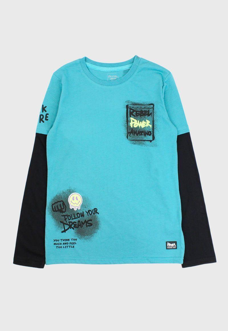 Polera junior niño doble manga power 332-0