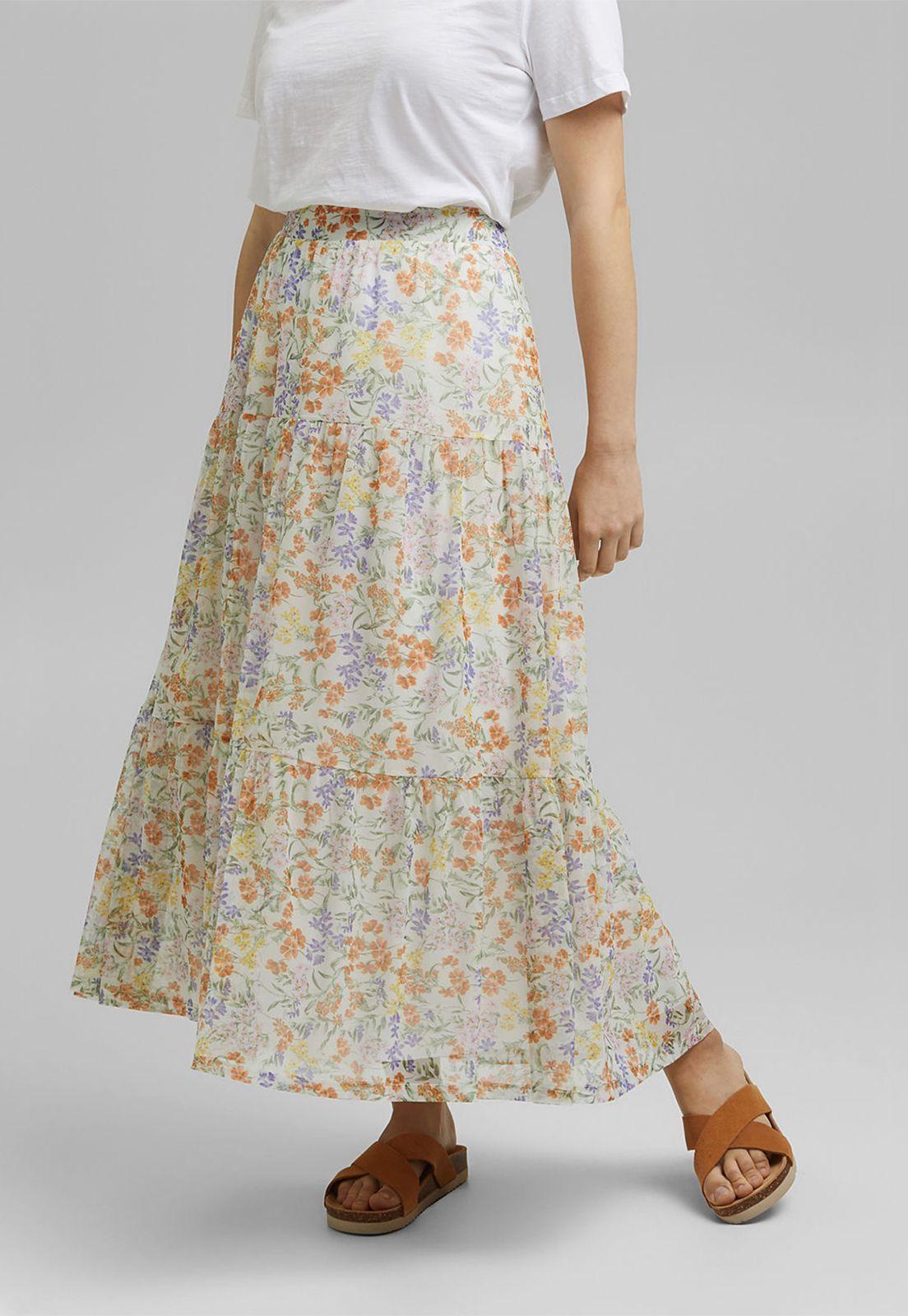 Falda Con Volantes Estampada Esprit-0