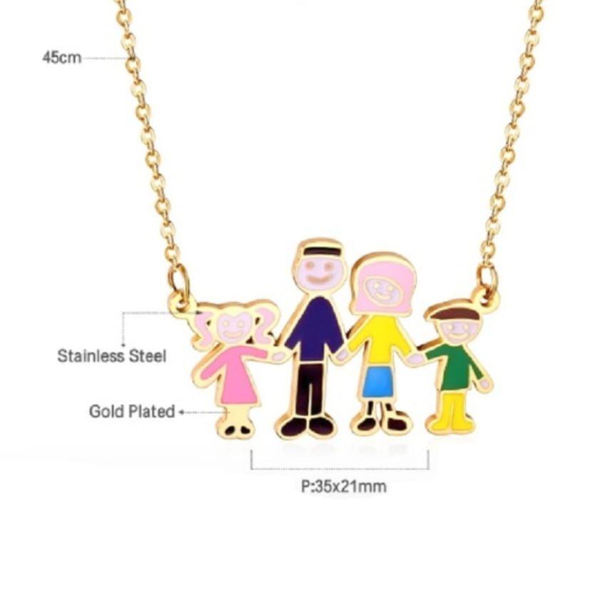Colgante dije central de Familia enchapado en oro 14k -3