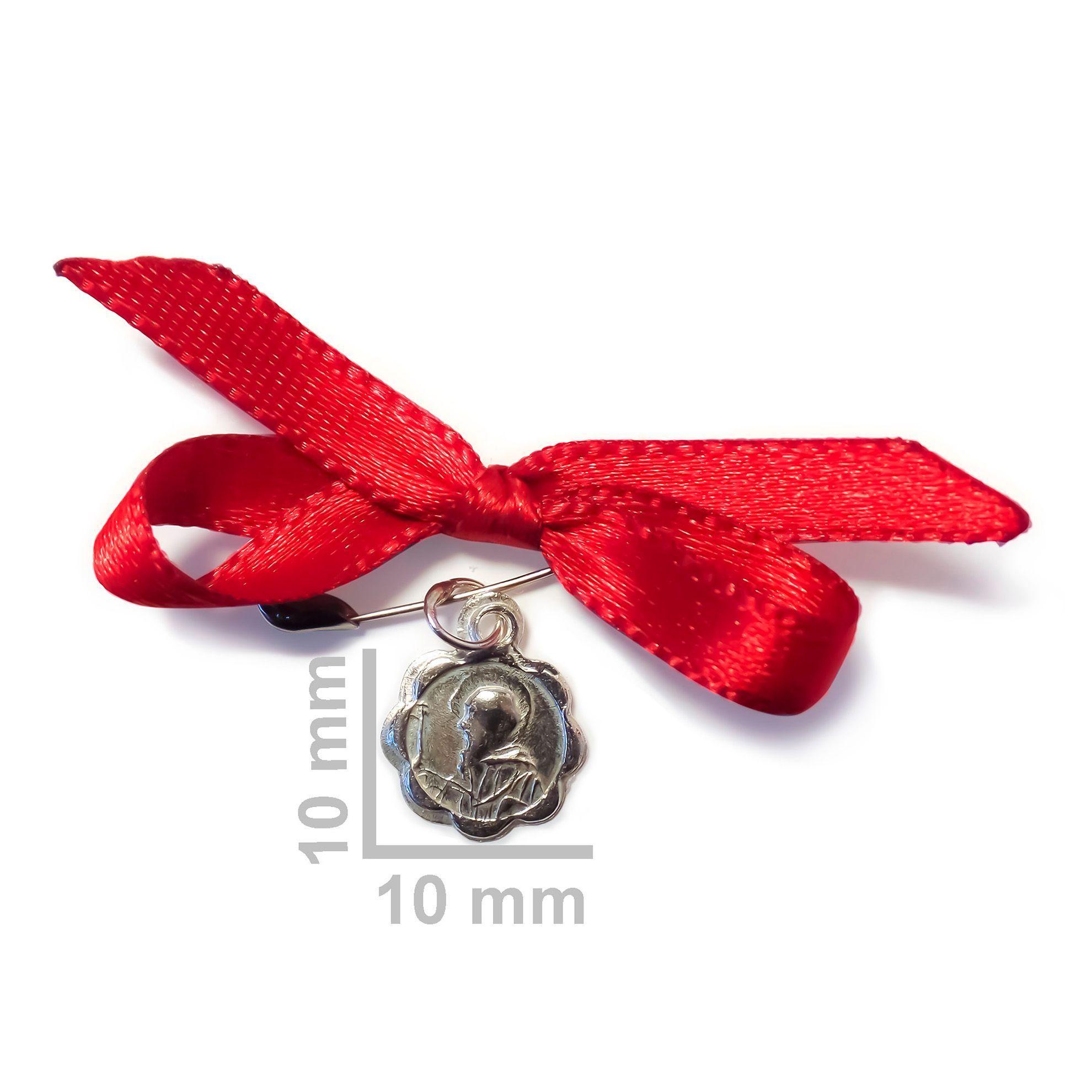 Medalla San Benito 10mm Plata Fina 925 con Cinta Roja-1