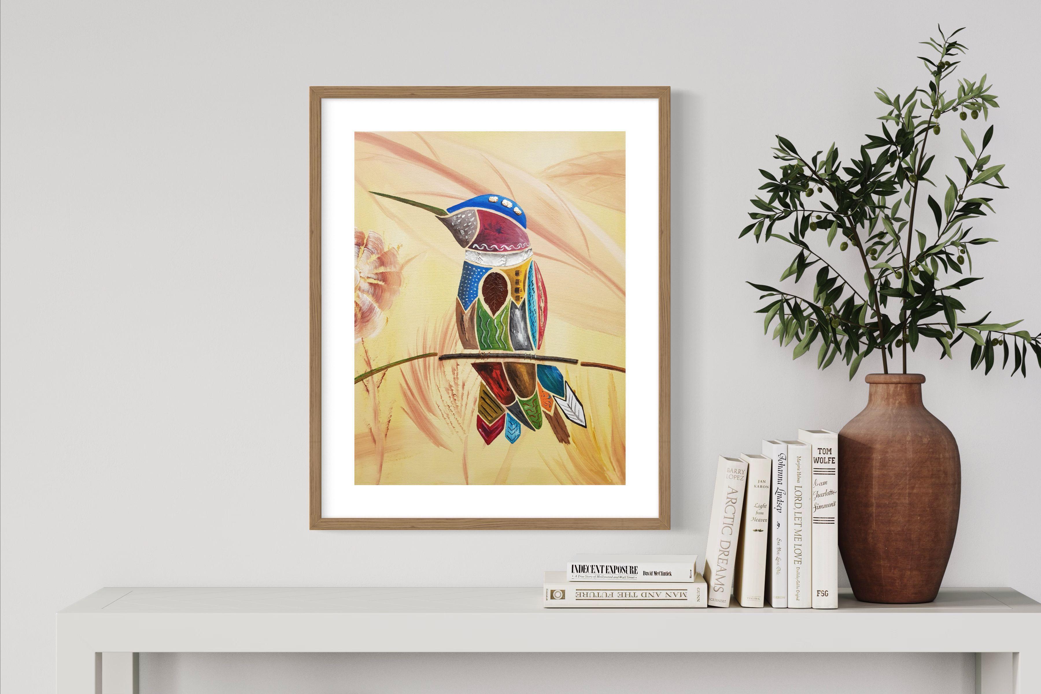 Cuadro: Colibrí descansando en una rama / 50 x 70 con paspartú-2