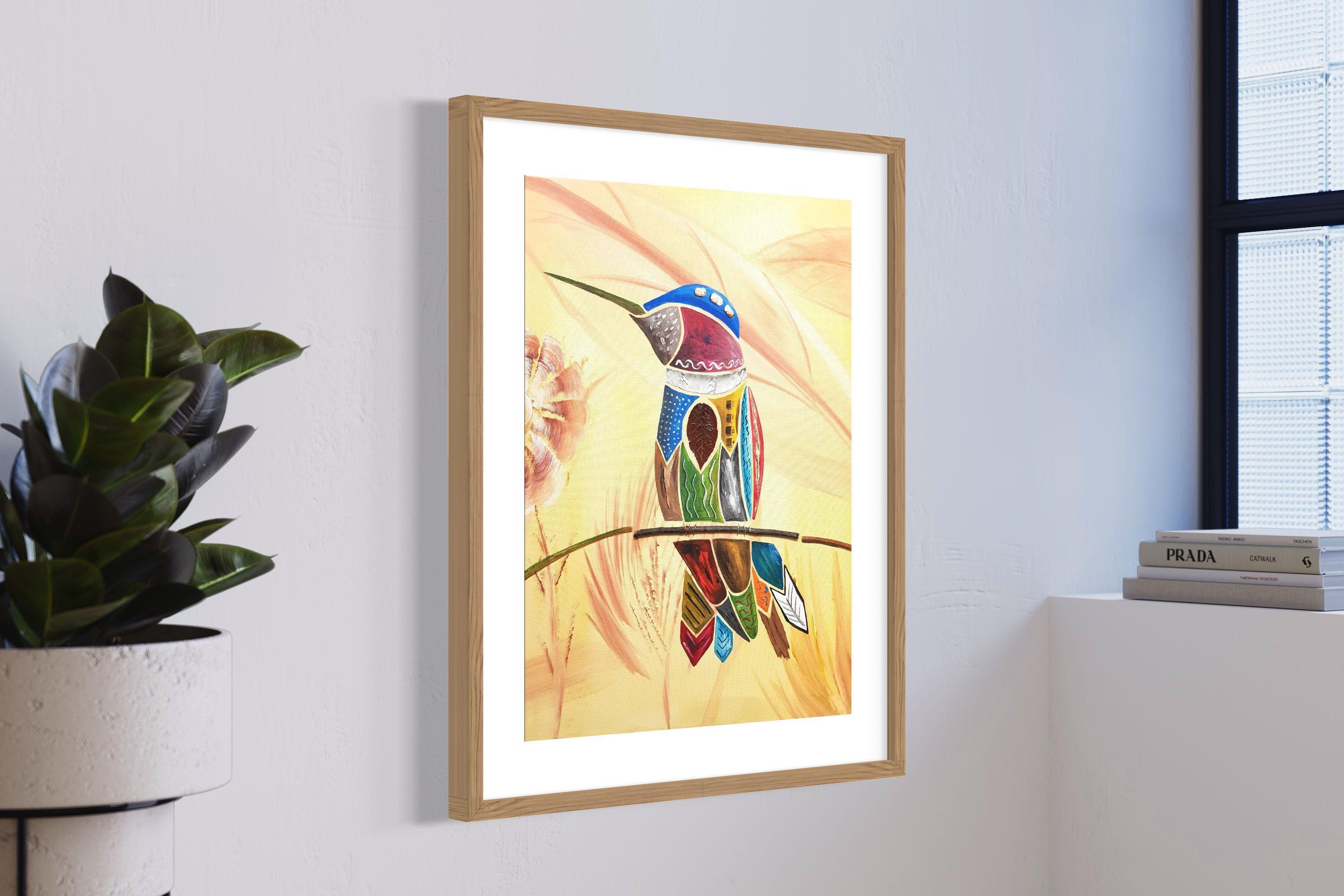 Cuadro: Colibrí descansando en una rama / 50 x 70 con paspartú-1