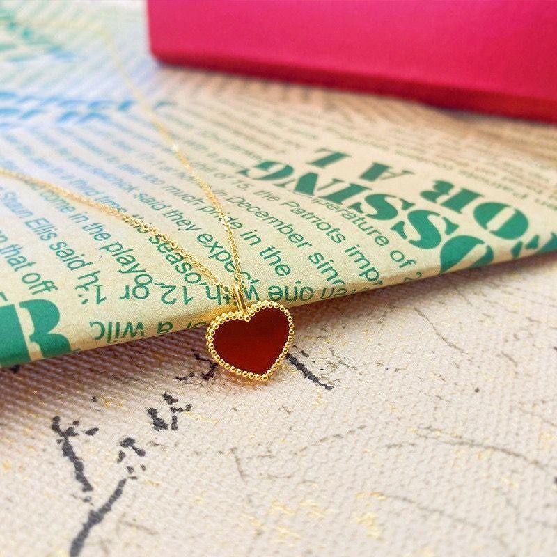 CADENA ESLABONES ORO AMARILLO 18K COLGANTE CORAZON AGATA DE PROTECCION ROJO-1