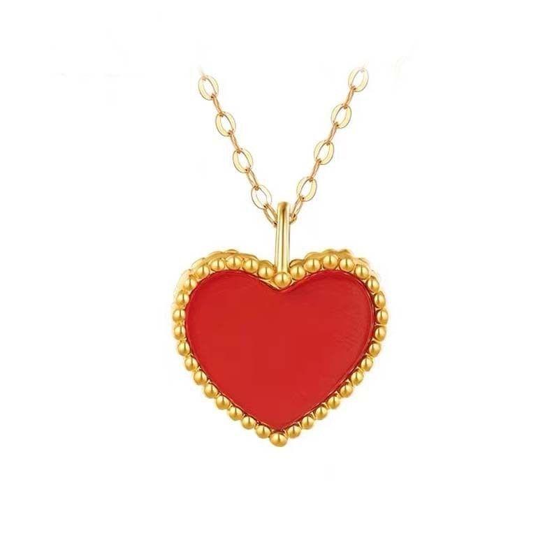 CADENA ESLABONES ORO AMARILLO 18K COLGANTE CORAZON AGATA DE PROTECCION ROJO-0