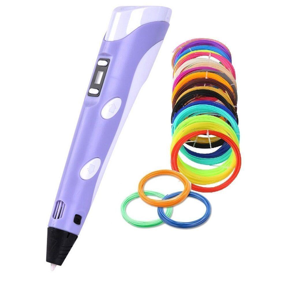 Boligrafo de impresión 3D ABS 3D PEN-2 RP100B LCD 1,75 mm - Purpura + Set filamentos 100m-0