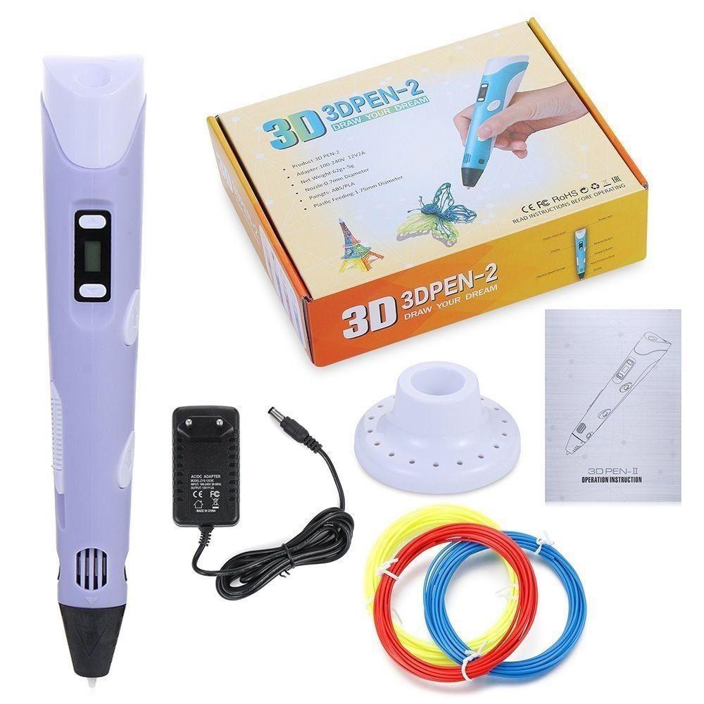Boligrafo de impresión 3D ABS 3D PEN-2 RP100B LCD 1,75 mm - Purpura + Set filamentos 100m-3