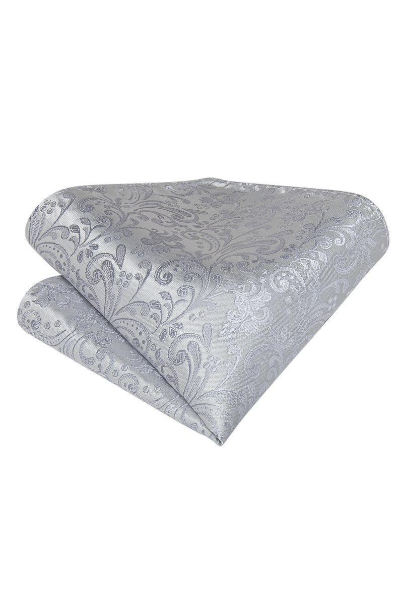 Set Corbata Gruesa Ascot + Paño + Collera formal hombre. Silver-3