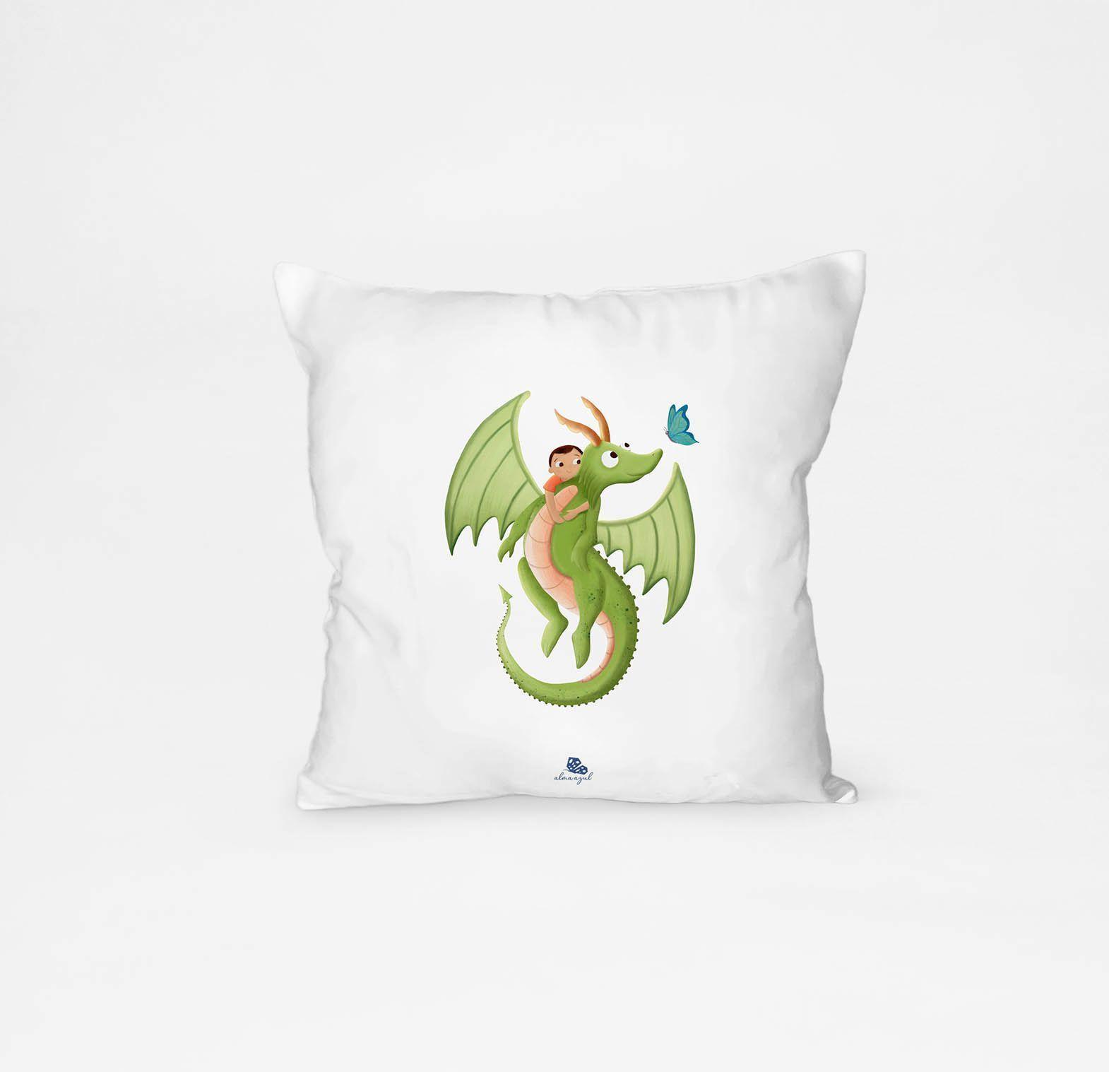 Cojín con relleno, con imagen del dragón-0