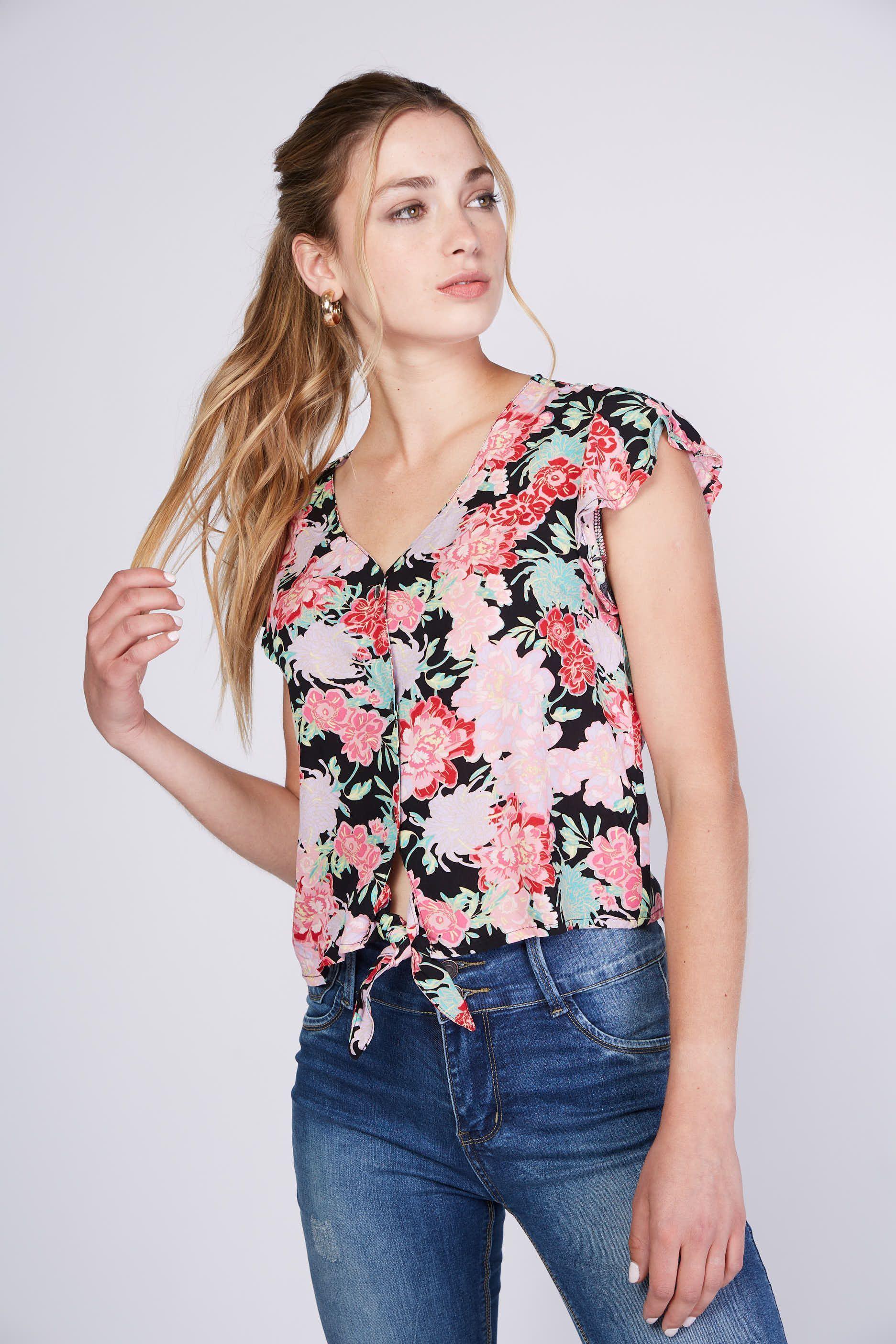 BLUSA MANGA VUELO Y NUDO DELANTERO ROSADO SIOUX-0