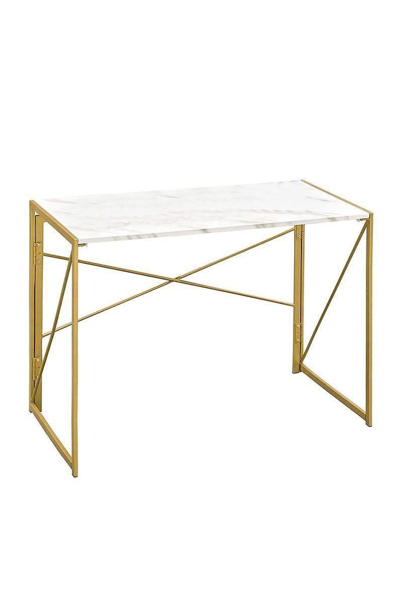 Escritorio Arrimo con Base de Metal Dorado-Blanco-0