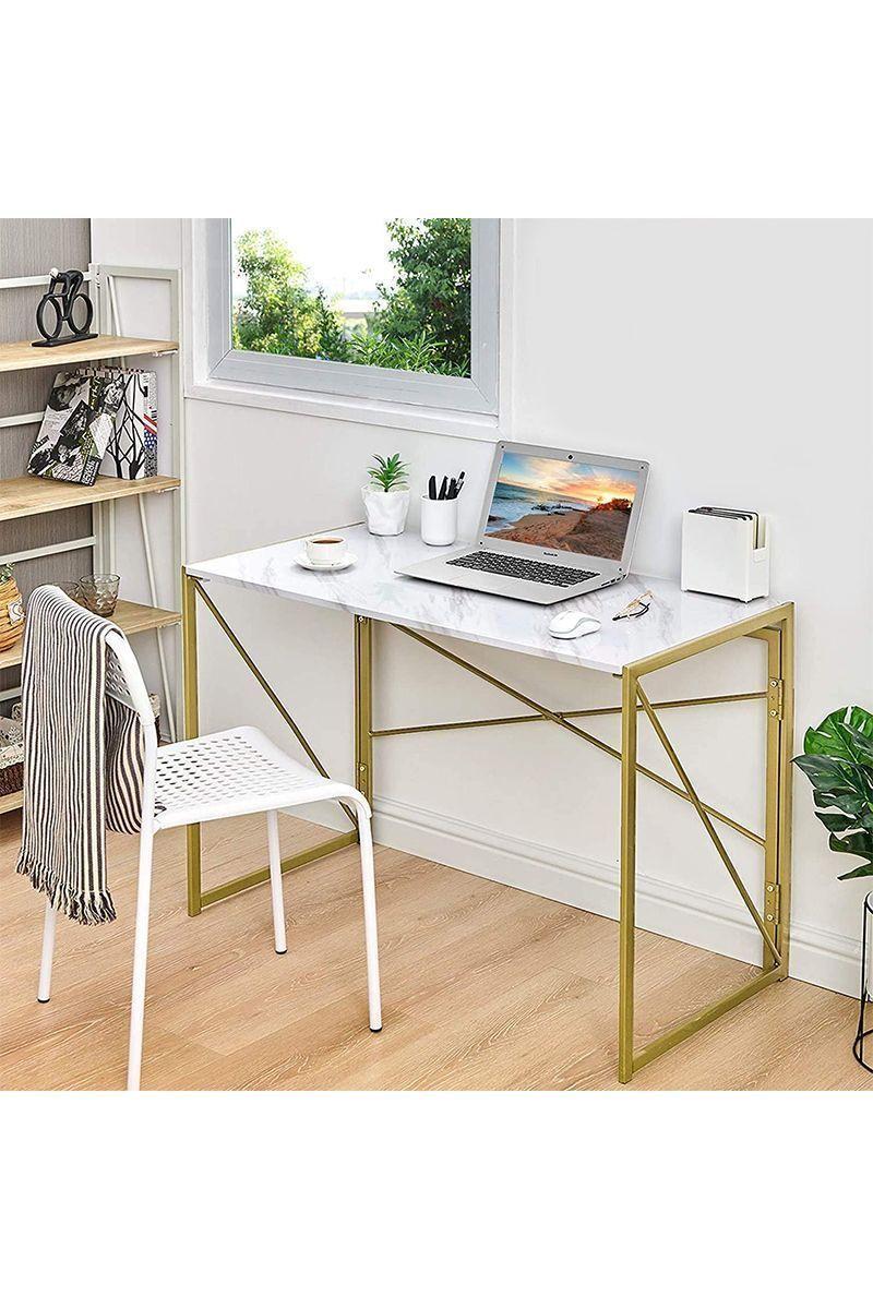 Escritorio Arrimo con Base de Metal Dorado-Blanco-5