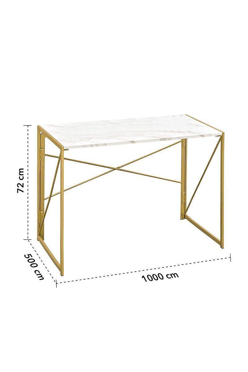 Escritorio Arrimo con Base de Metal Dorado-Blanco-2