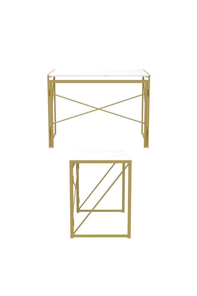 Escritorio Arrimo con Base de Metal Dorado-Blanco-3