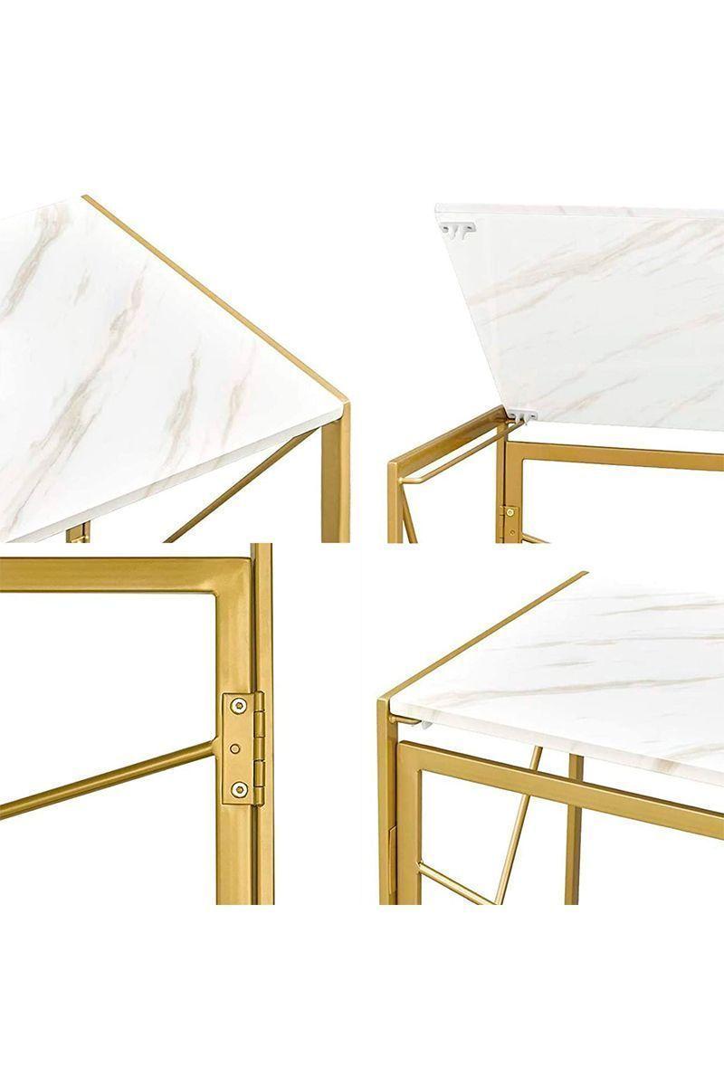 Escritorio Arrimo con Base de Metal Dorado-Blanco-4