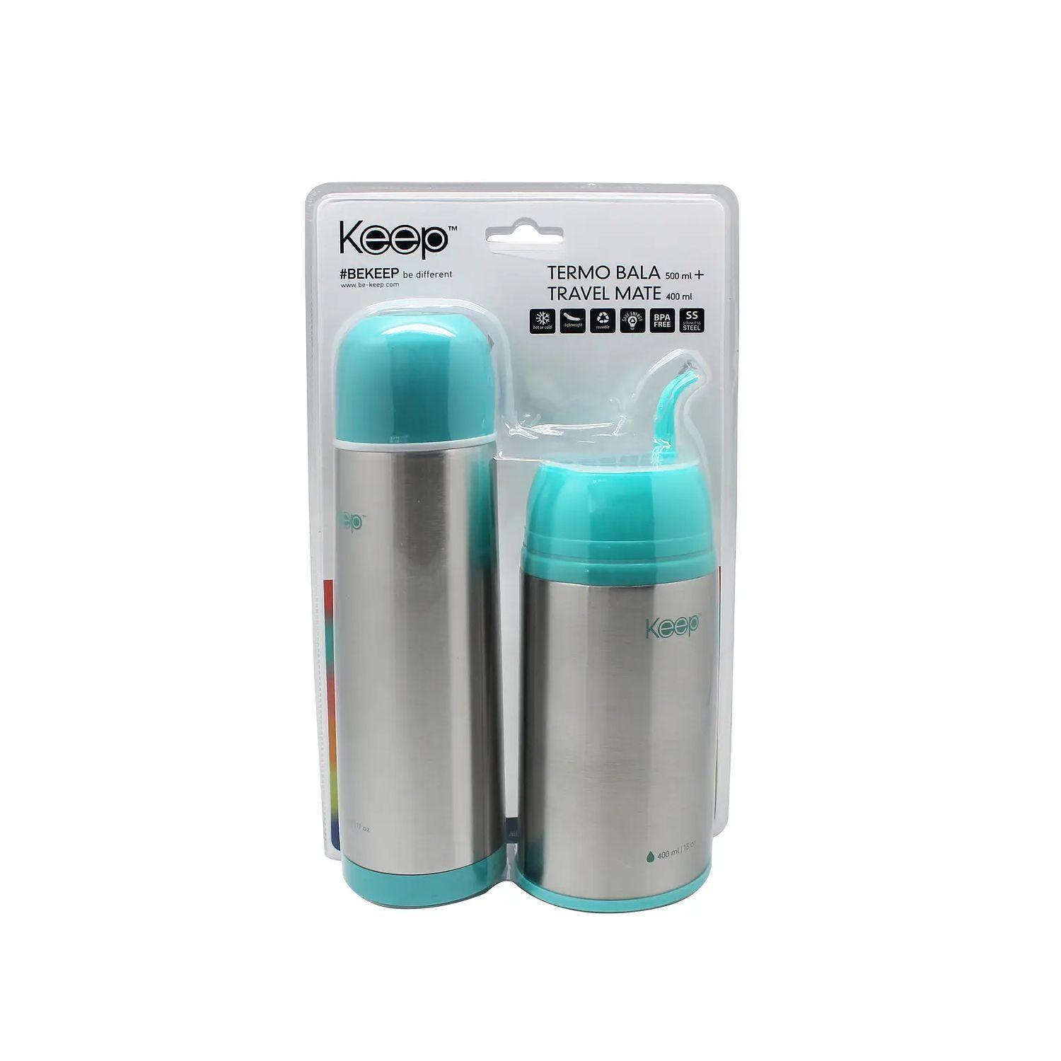 Set Termo Bala 500ml + Mate 400ml Celeste Keep - Shopyclick-0