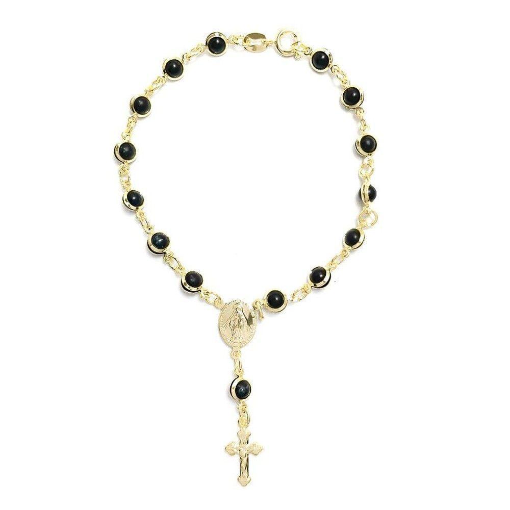 Pulsera Denario Esmalte Negro Enchapada Oro 18K-0