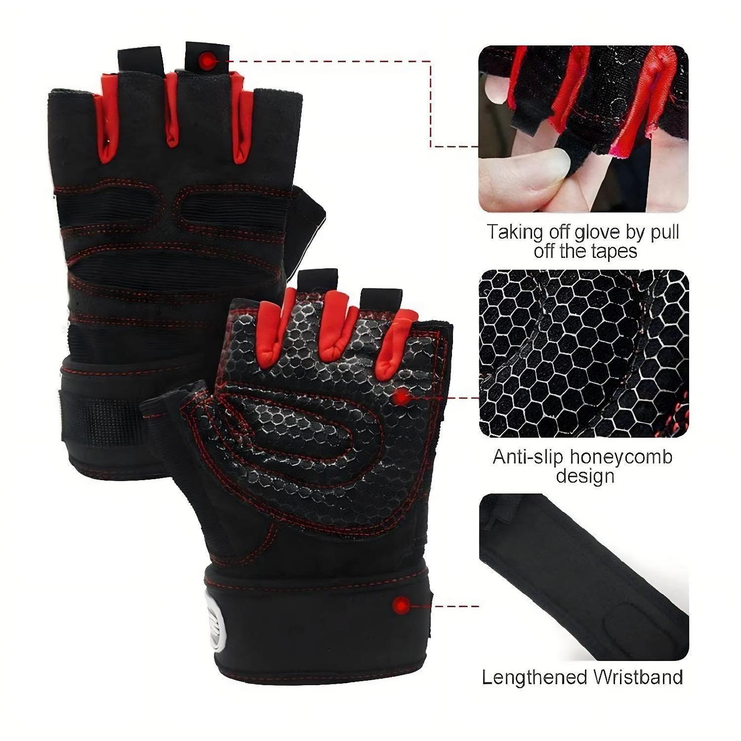 Guantes Entrenamiento Gym Pesas Antideslizantes Rojo-3