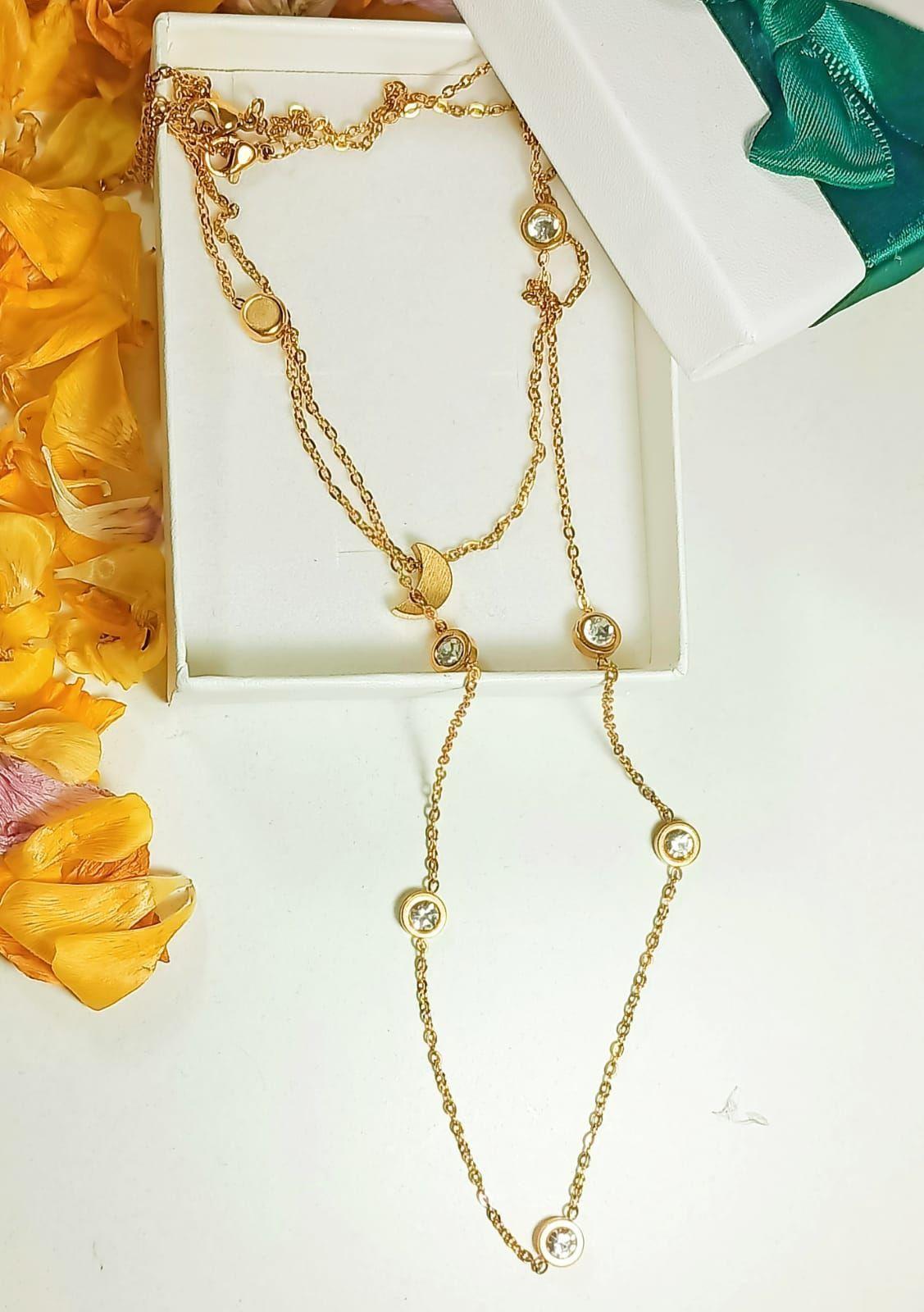 Conjunto Multicapa Colgante Largo Luna Chapado En Oro 18k-6