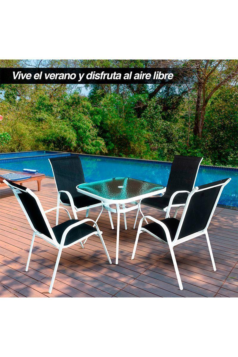 Juego de Comedor para Terraza Mesa Cuadrada 72x80x80cm Negro-1