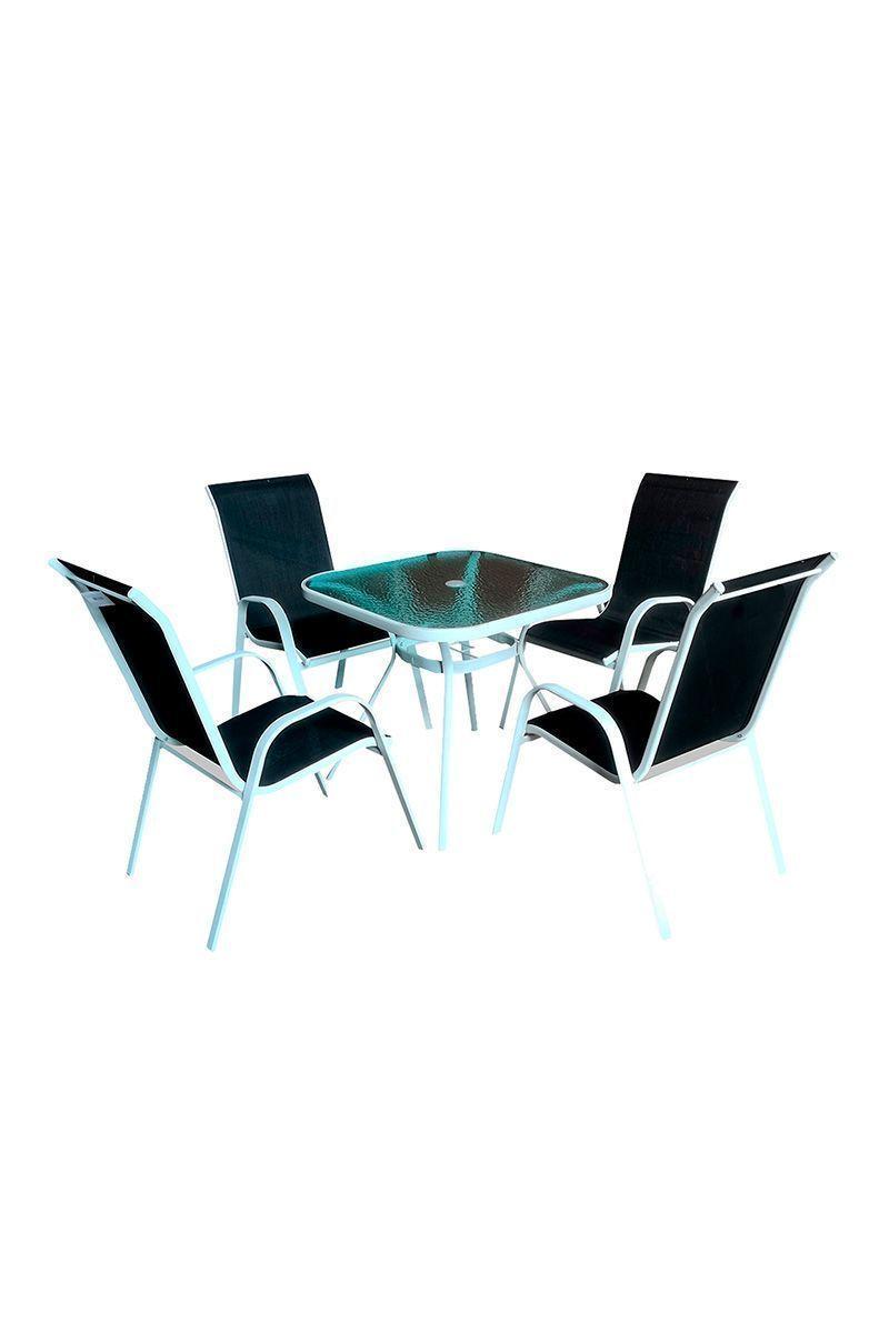 Juego de Comedor para Terraza Mesa Cuadrada 72x80x80cm Negro-0