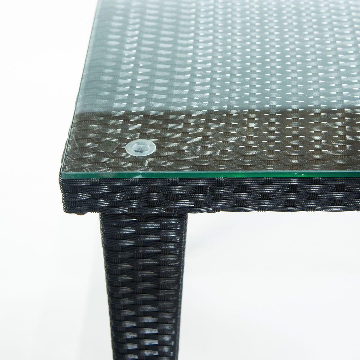 Mesa Cadiz negra de Rattan con superficie de vidrio 150x76x80cm-2