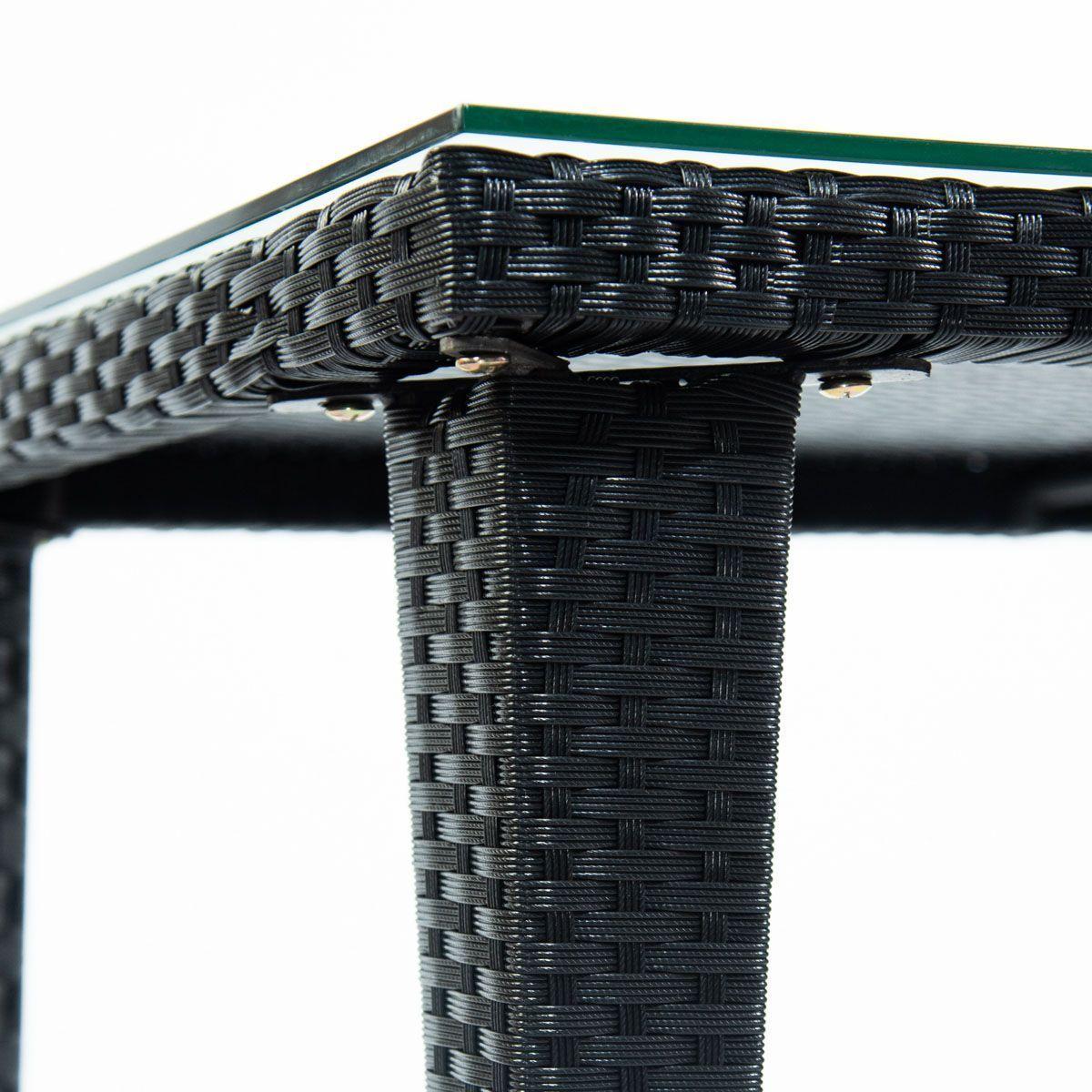 Mesa Cadiz negra de Rattan con superficie de vidrio 150x76x80cm-4