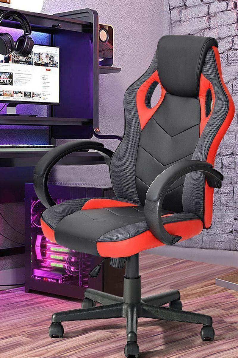 Silla Gamer Pu Flow Ergonómica Escritorio Rojo-1