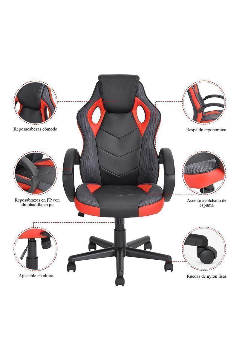 Silla Gamer Pu Flow Ergonómica Escritorio Rojo-4