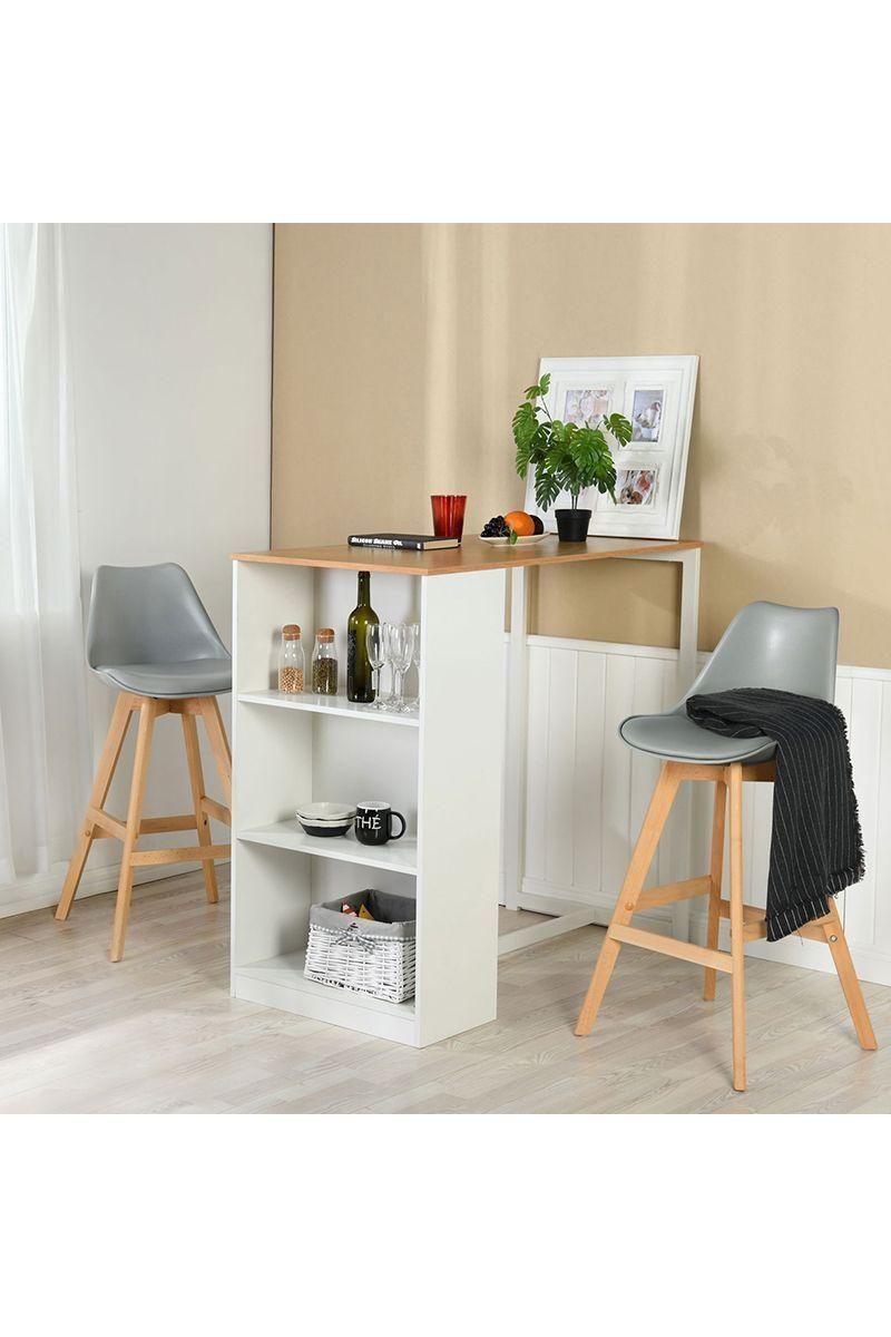 Pack 2 Pisos Bar con Patas de Madera Gris-1