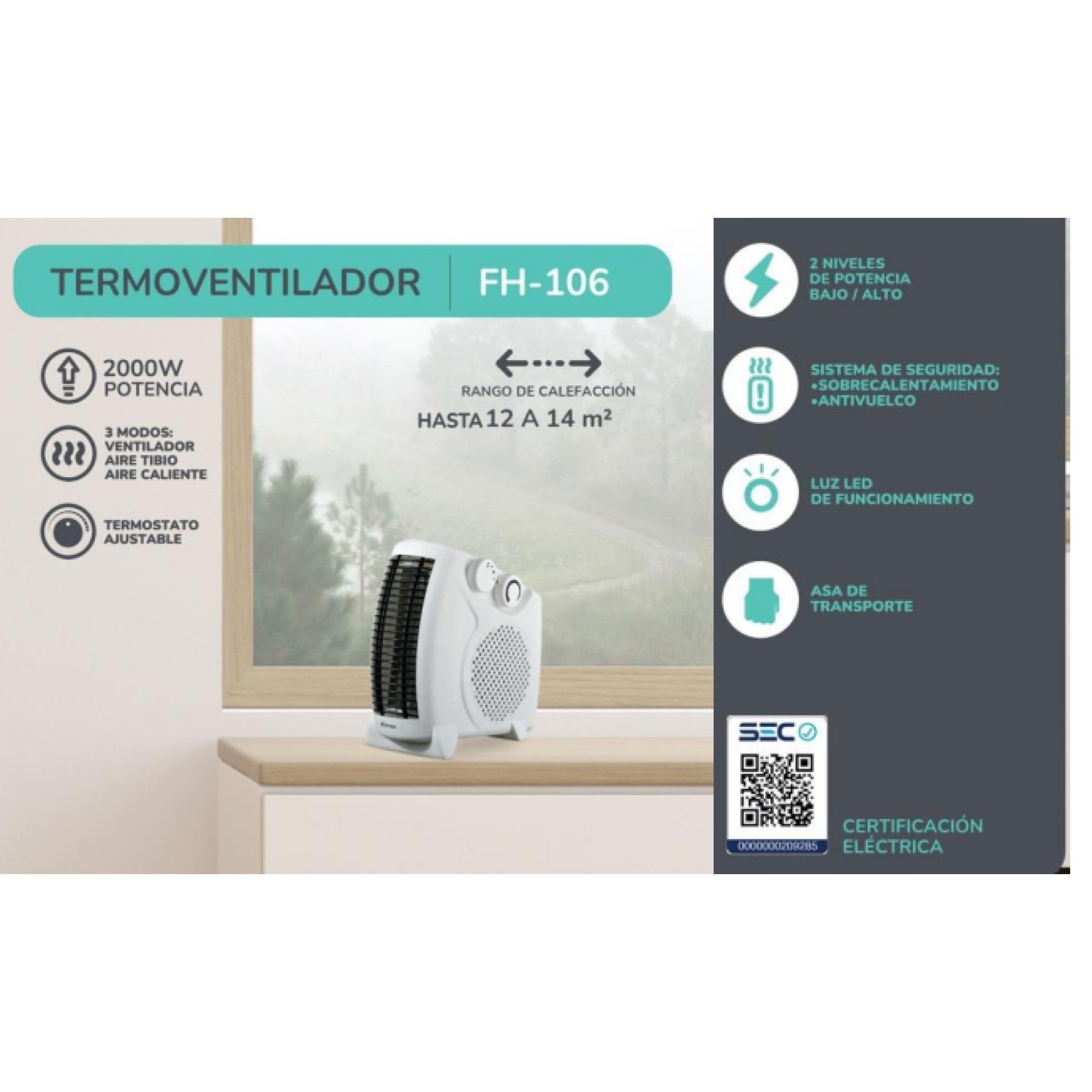 Termoventilador Calefactor Electrico 2000W 3 Mod Blanco FH-106 Kendal-4