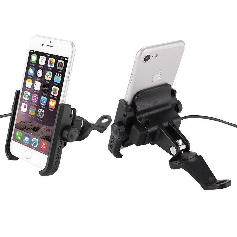 Soporte de Aluminio para celular mas cargador USB Motowolf 2805-2