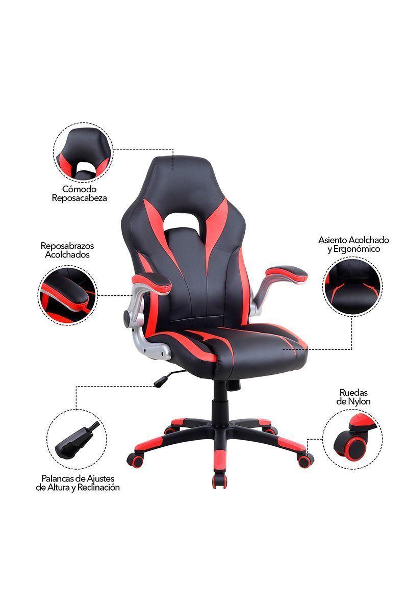 Silla Gamer con Altura Regulable Rojo-4